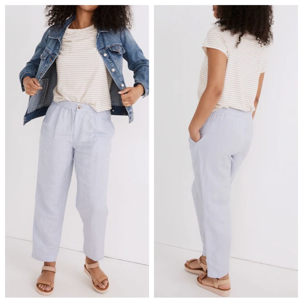 Madewell New Light Blue Cropped Relaxed Linen-Blend Pants